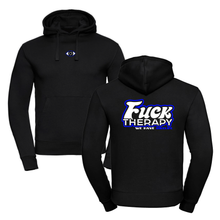 Load image into Gallery viewer, Fuck therapy we have bikelife black hoodie with blue design
